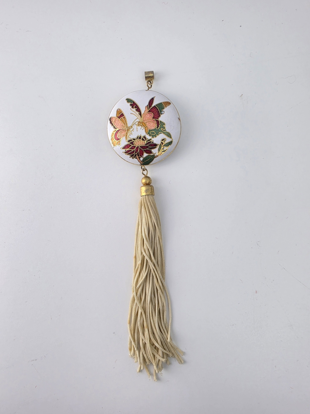Vintage Cloisonne Enamel Butterfly Pendant With Tassle